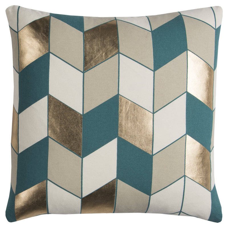 Teal and Gold Geometric Cotton Square Throw Pillow