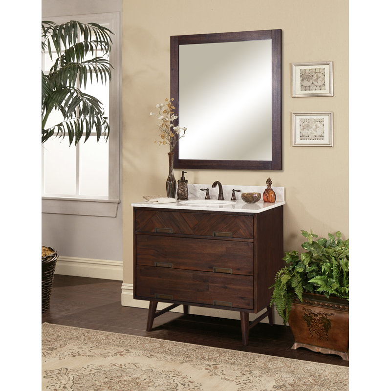Heideman 40'' Dark Brown Acacia Wood Bathroom Vanity Mirror