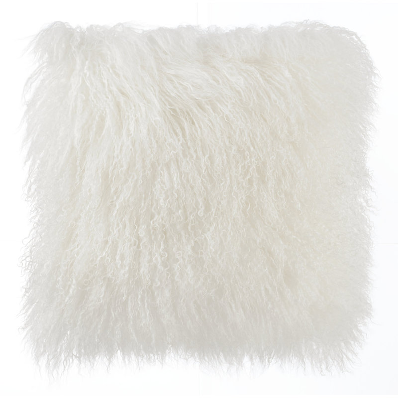 White Tibetan Sheep Fur Square Throw Pillow