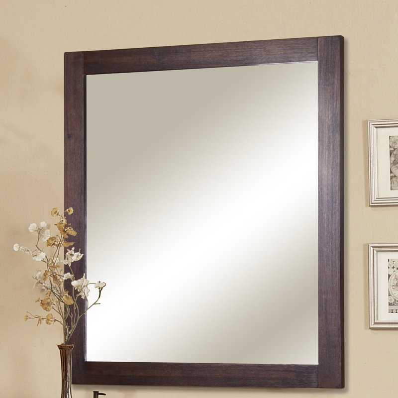 Heideman 40'' Dark Brown Acacia Wood Bathroom Vanity Mirror