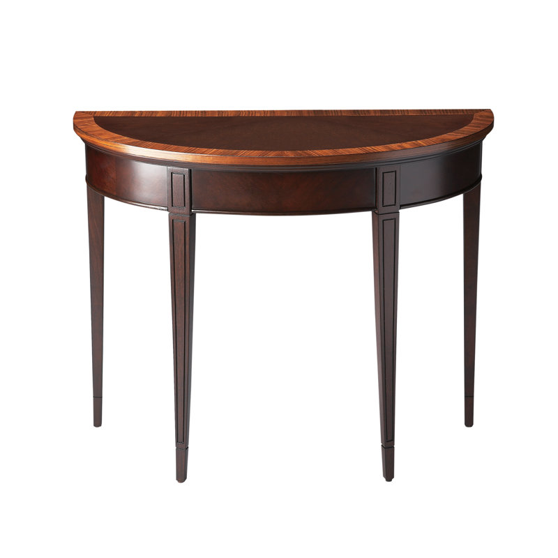 Elegant Plantation Cherry Demilune Console Table with Carved Details