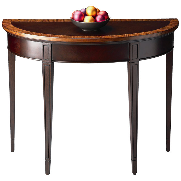 Elegant Plantation Cherry Demilune Console Table with Carved Details