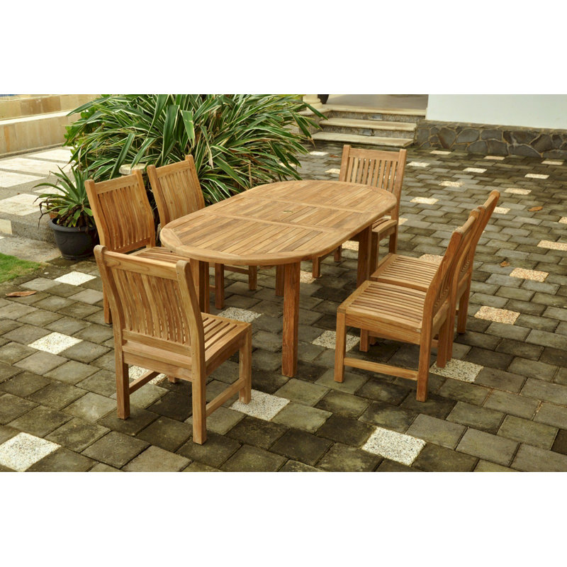 Natural Teak 7-Piece Outdoor Dining Set with Extension Table