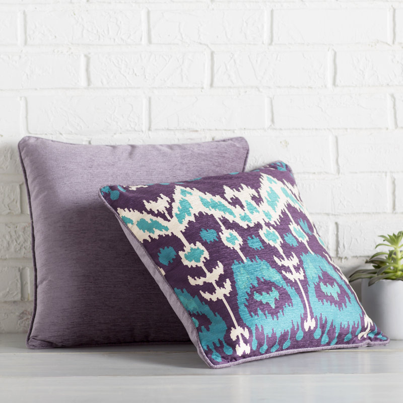 22" Blue and White Ikat Square Throw Pillow Set
