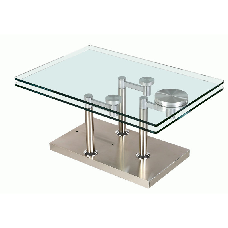 Daivelis Extendable Clear Glass Coffee Table with Brushed Steel Base