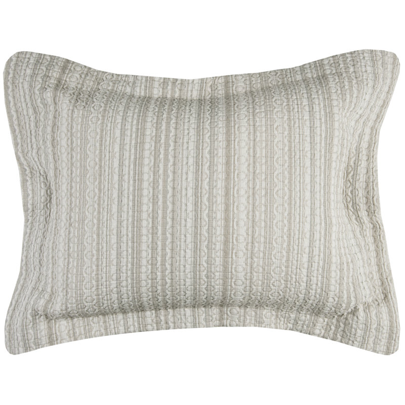 Hand-Quilted Embroidered Cotton King Sham in Neutral Hues
