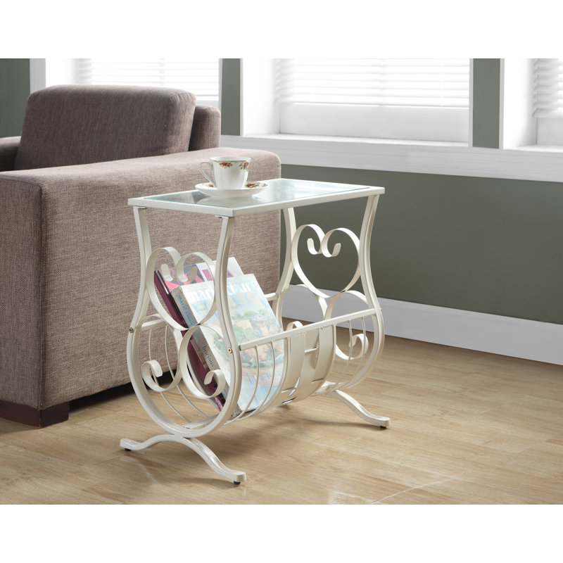 Elegant Antique White Metal and Glass Magazine Side Table