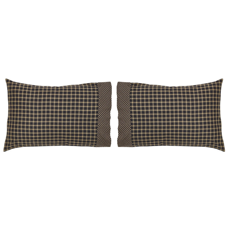 Beckham Black and Khaki Plaid Cotton Standard Pillowcase Set