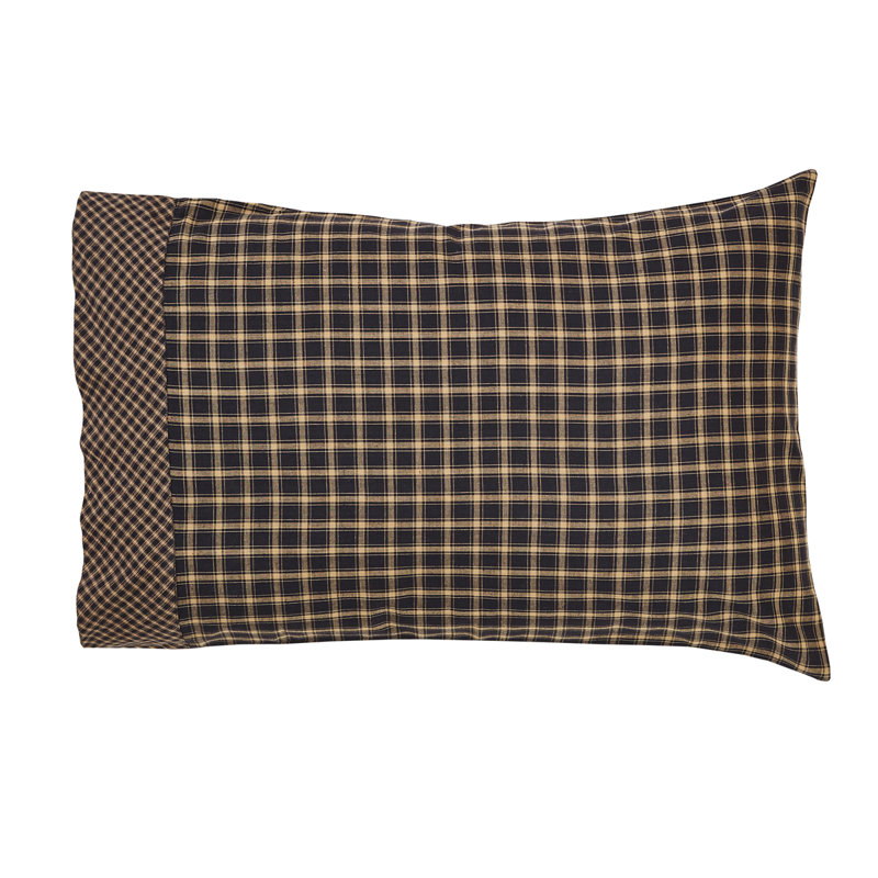 Beckham Black and Khaki Plaid Cotton Standard Pillowcase Set