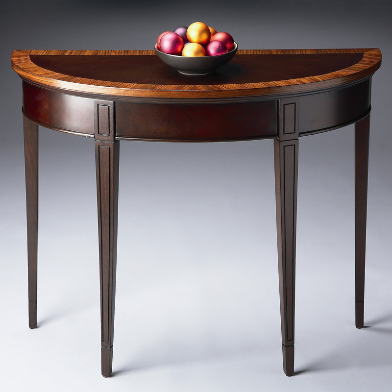 Elegant Plantation Cherry Demilune Console Table with Carved Details