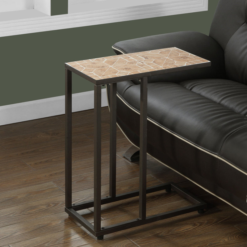 Terracotta Tile Top Brown Metal C-Shaped Accent Table
