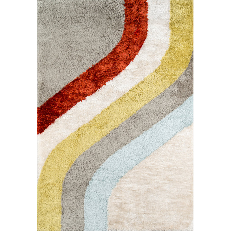 Scandinavian Blue Shag Hand-Tufted Rectangular Rug, 5' x 7'