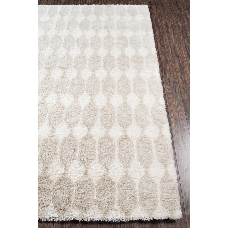 Taupe Shag Hand-Tufted Synthetic Area Rug, 5' x 7'