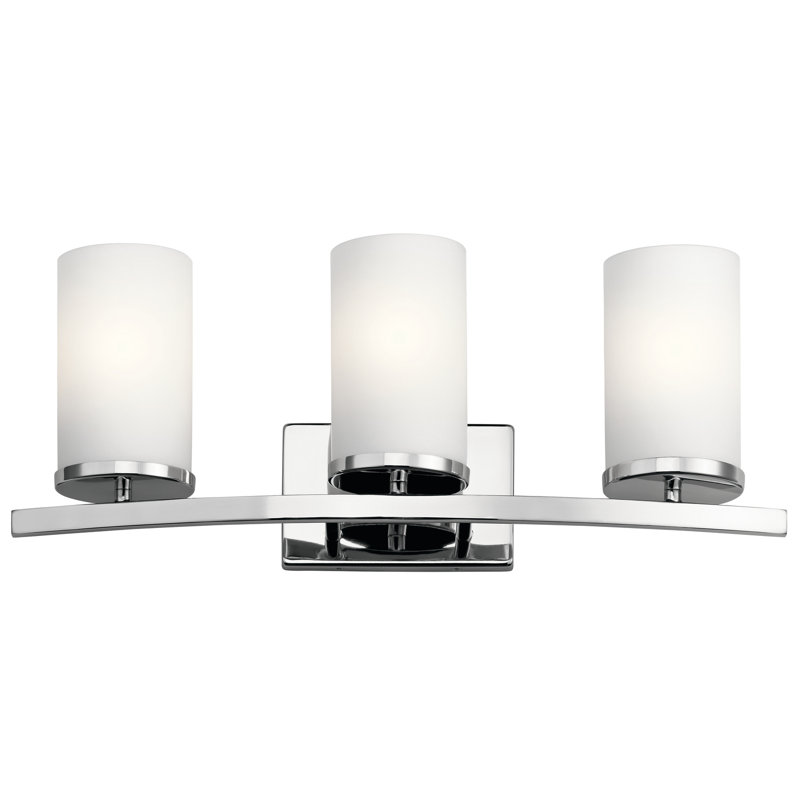 Crosby Transitional 3-Light Chrome Vanity with White Cylinder Shades