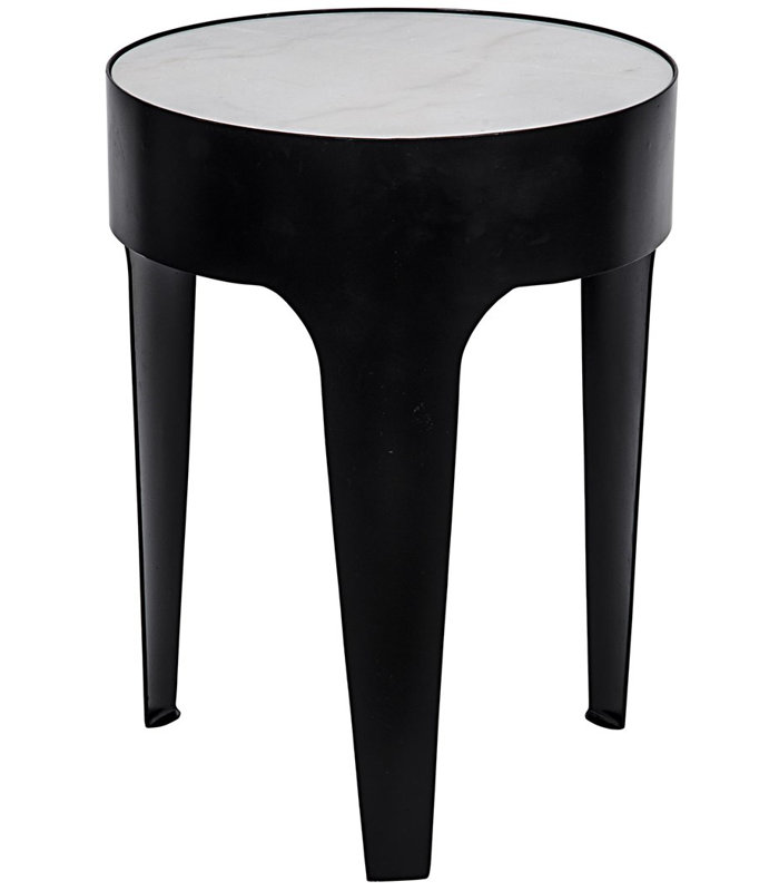 Round Black Marble Top 18" Metal Accent Table