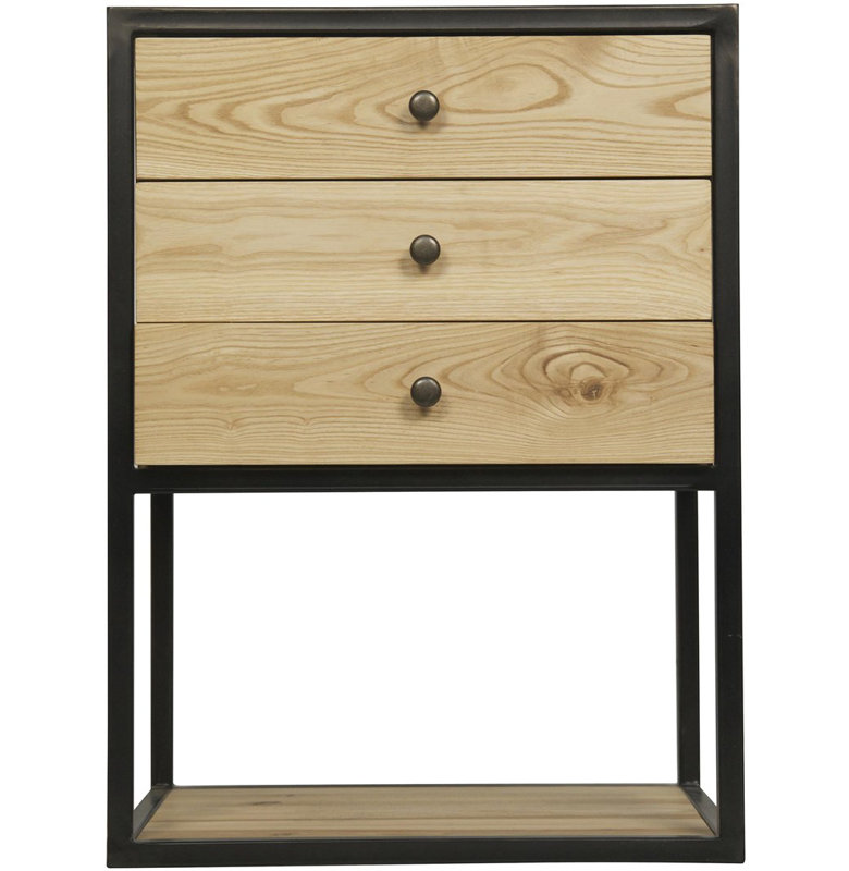 Pearce Elm and Black Metal Rectangular End Table with Storage