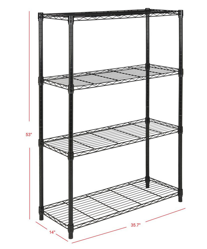 Adjustable 37'' Black Wire Utility Shelving Unit