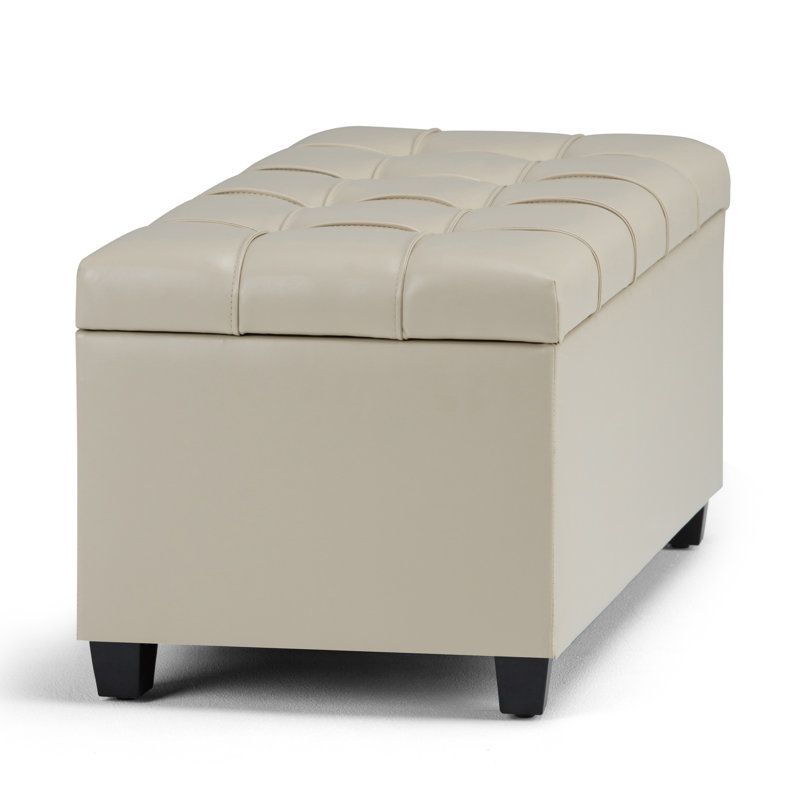 Satin Cream Tufted Footstool Bench Ottoman with Storage