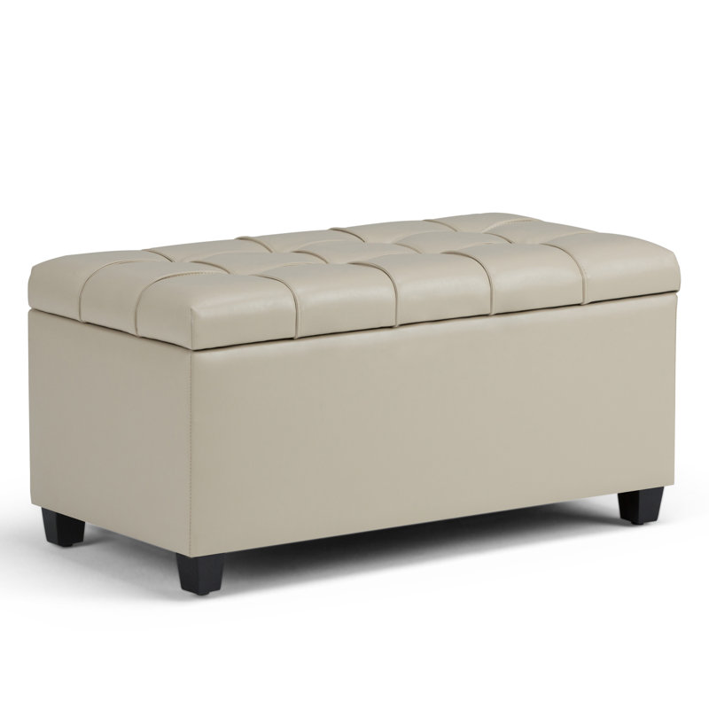 Satin Cream Tufted Footstool Bench Ottoman with Storage
