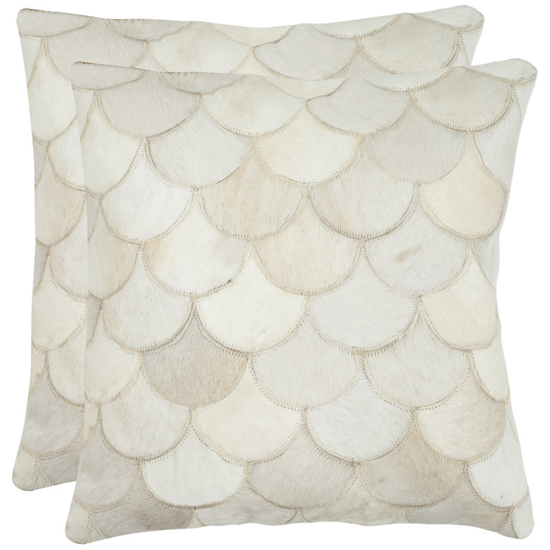 Elita 22'' Cream Cowhide Scalloped Throw Pillow Set