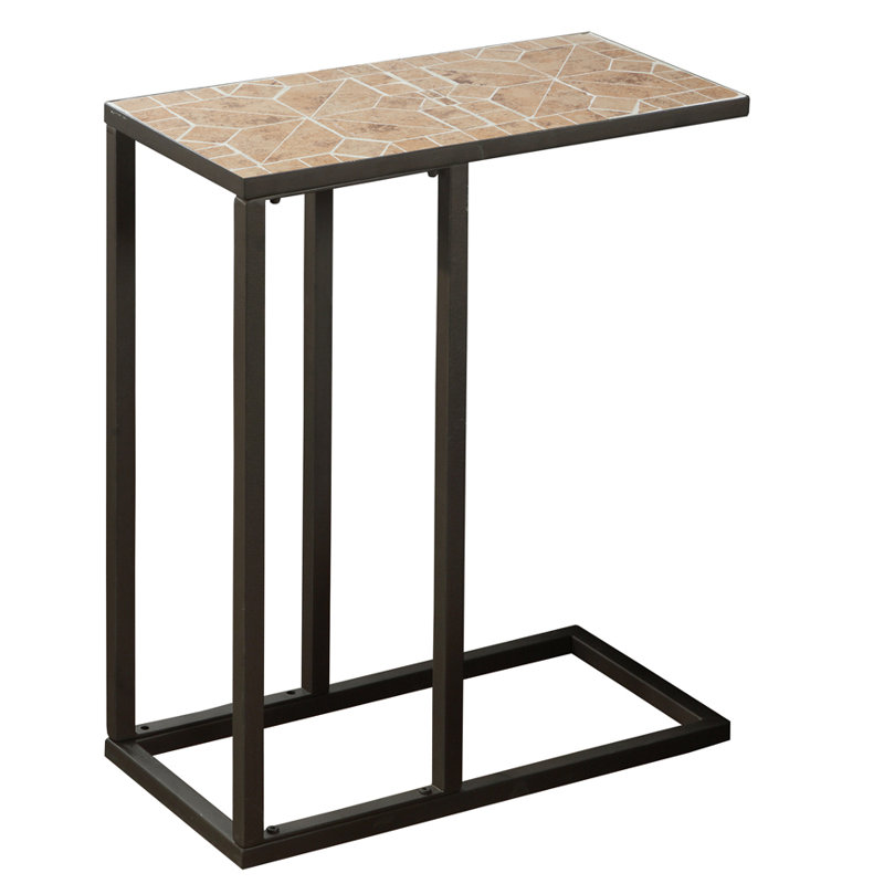Terracotta Tile Top Brown Metal C-Shaped Accent Table