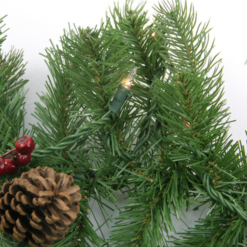 Festive Noble Fir 9' Pre-Lit Garland with Berries and Pine Cones