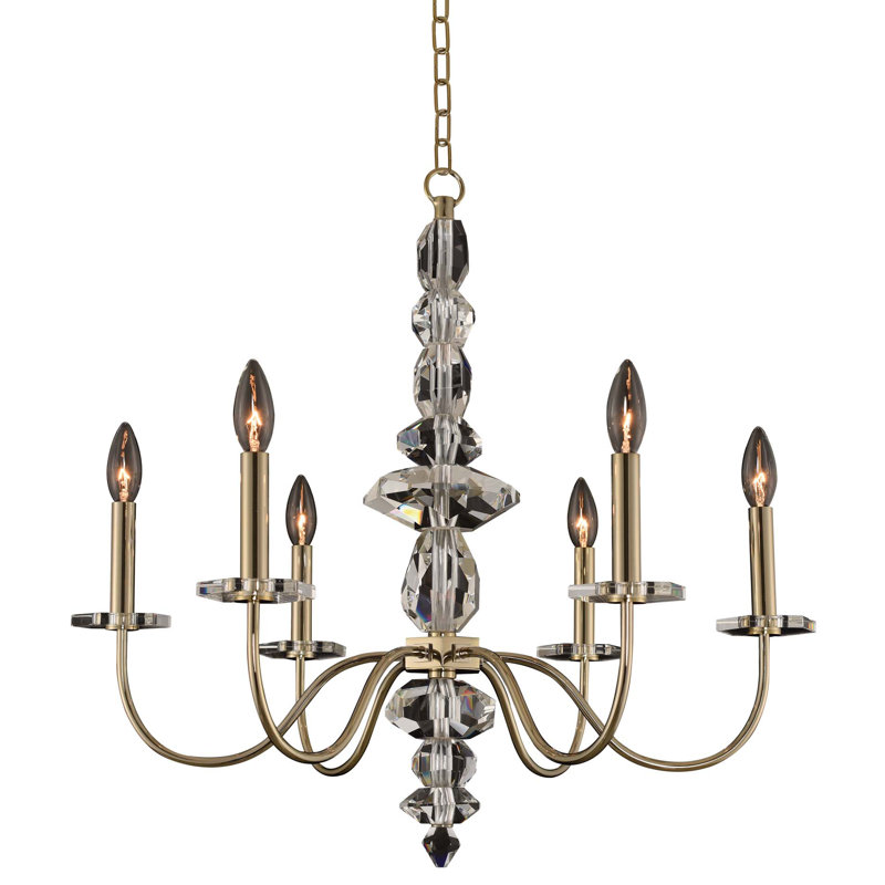 Champagne Gold Crystal 6-Light Dimmable Candle Chandelier