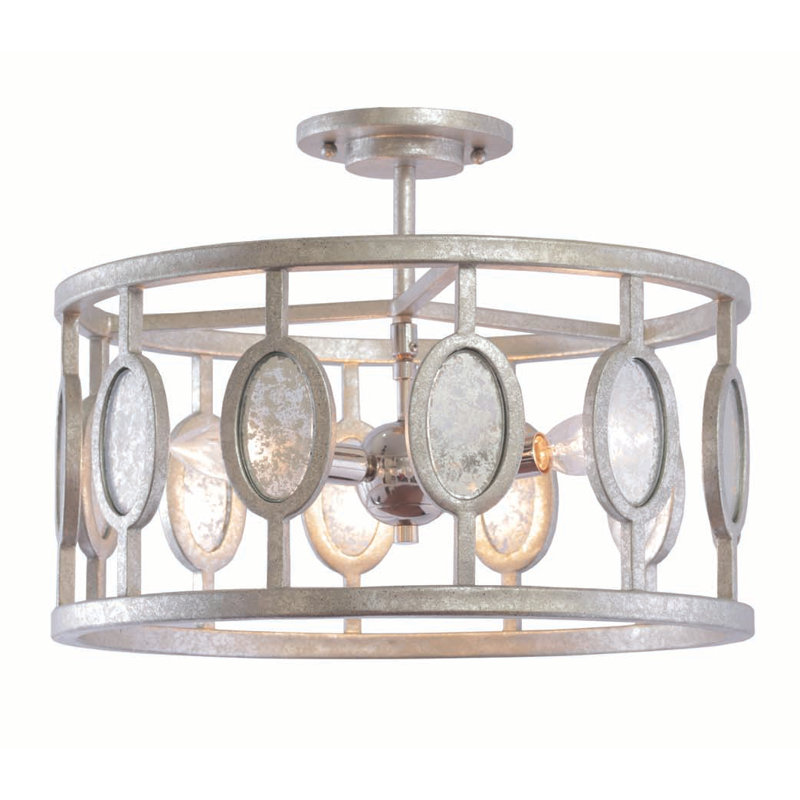 Vintage Silver Glass Drum Semi-Flush Mount Light
