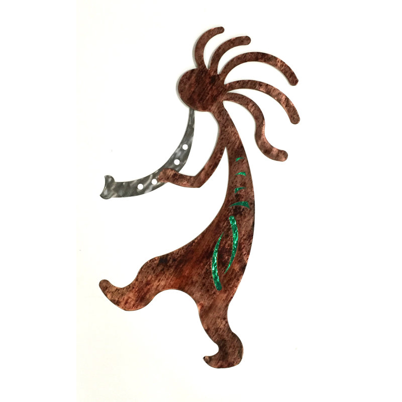 Kokopelli Inspired Joyful Green Metal Wall Decor