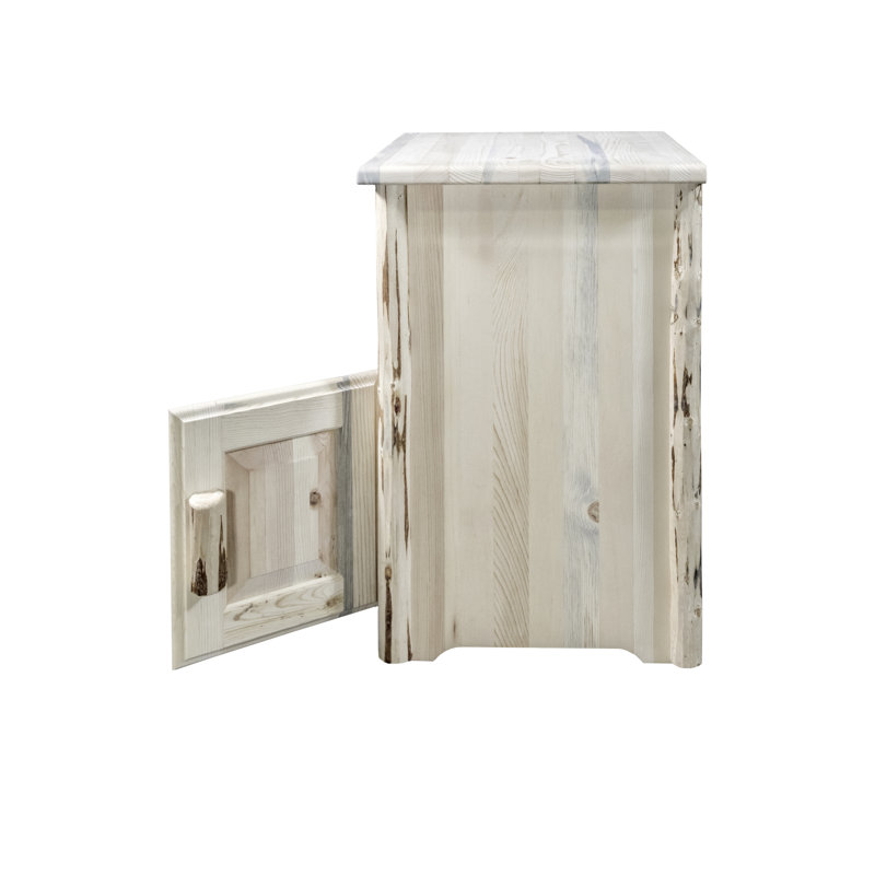 Rustic Pine Wood End Table with Storage