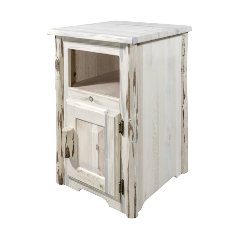 Rustic Pine Wood End Table with Storage