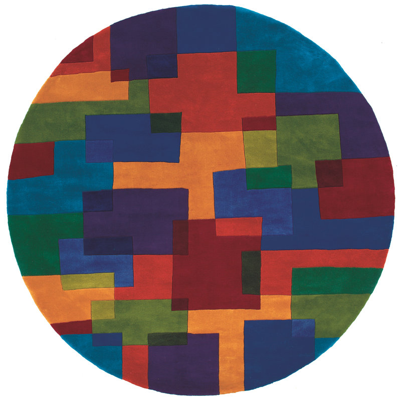 Contemporary Hand-Tufted Blue Wool Round Area Rug, 69" Diameter
