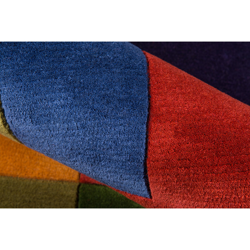 Contemporary Hand-Tufted Blue Wool Round Area Rug, 69" Diameter