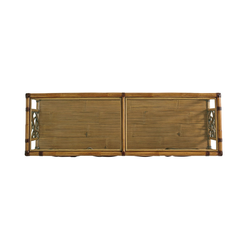 Transitional Brown Wood & Glass Serving Console with Storage