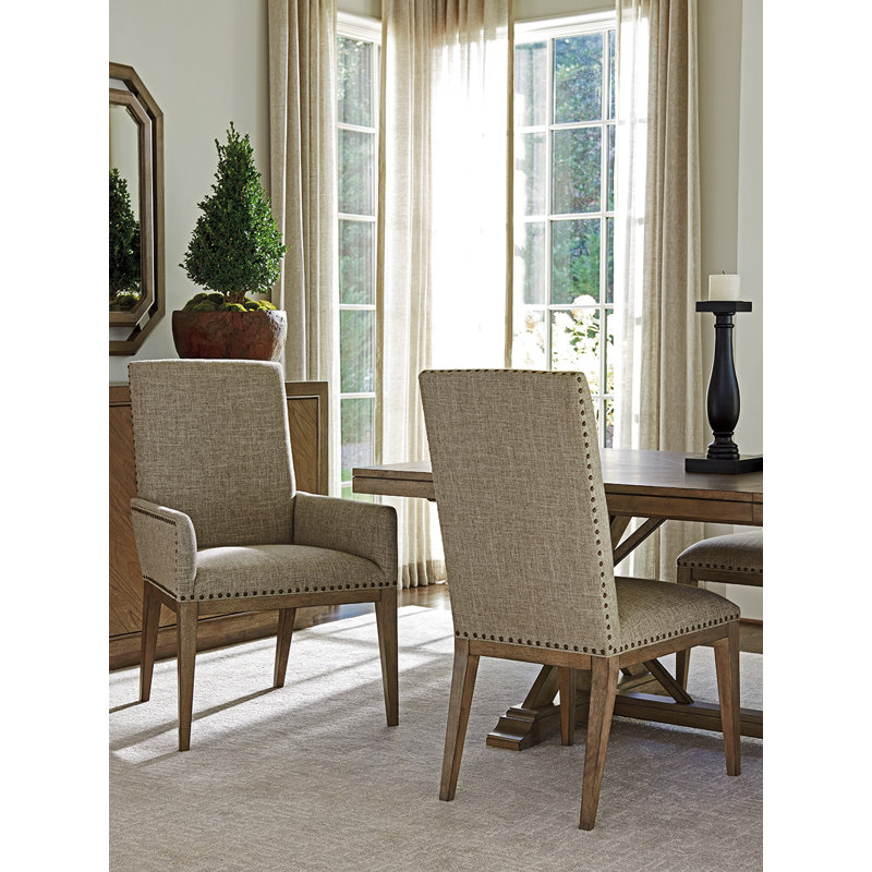 Hatteras Gray Linen Upholstered Parsons Side Chair with Rattan Accents