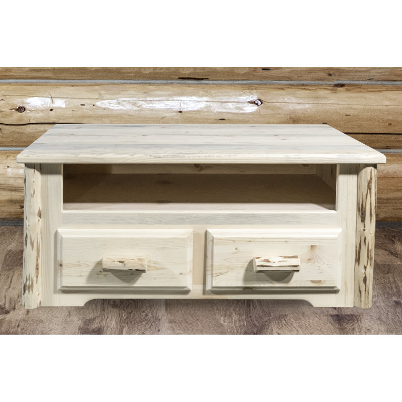 Natural Lodge Pole Pine Rectangular Coffee Table with Storage
