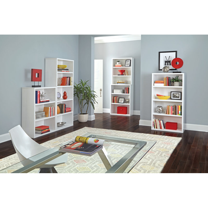 Elegant White 6-Tier Hutch Bookcase with Adjustable Shelves