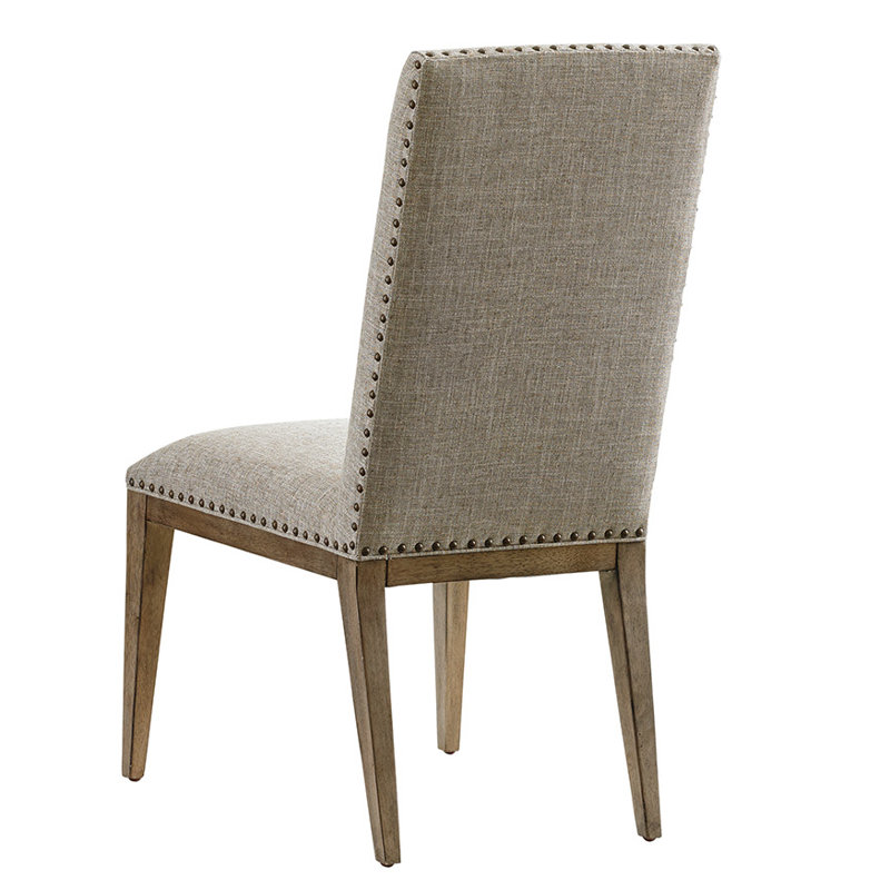 Hatteras Gray Linen Upholstered Parsons Side Chair with Rattan Accents