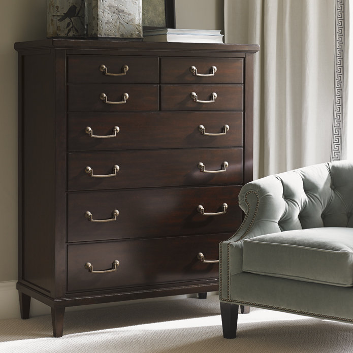 Brentwood Brown Mahogany 8-Drawer Chest with Brass Handles
