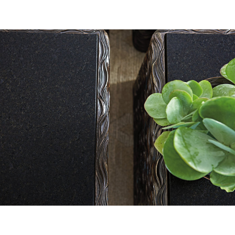 Transitional Black Pearl Stone & Metal Square End Table