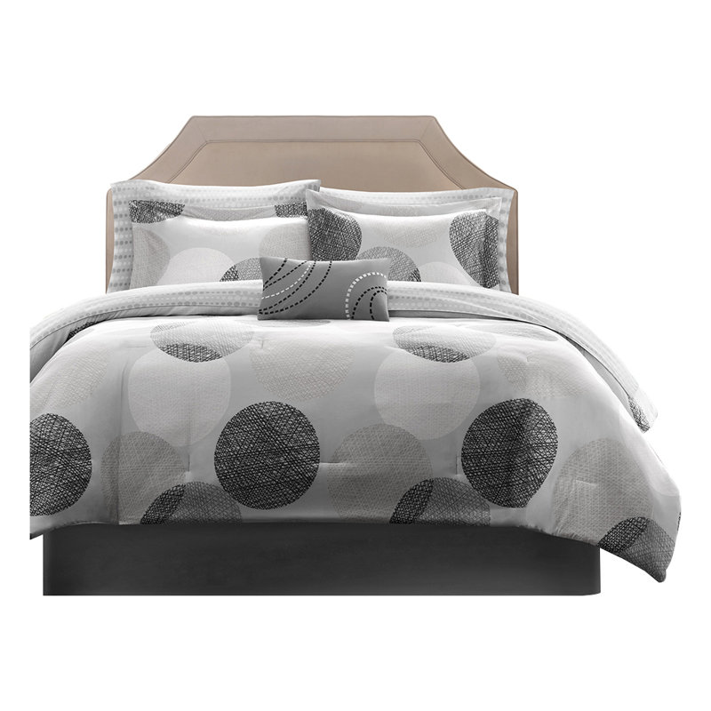Gray Twin Microfiber 7-Piece Comforter Set with Geometric Pattern
