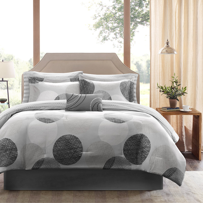 Gray Twin Microfiber 7-Piece Comforter Set with Geometric Pattern