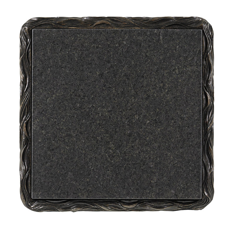 Transitional Black Pearl Stone & Metal Square End Table