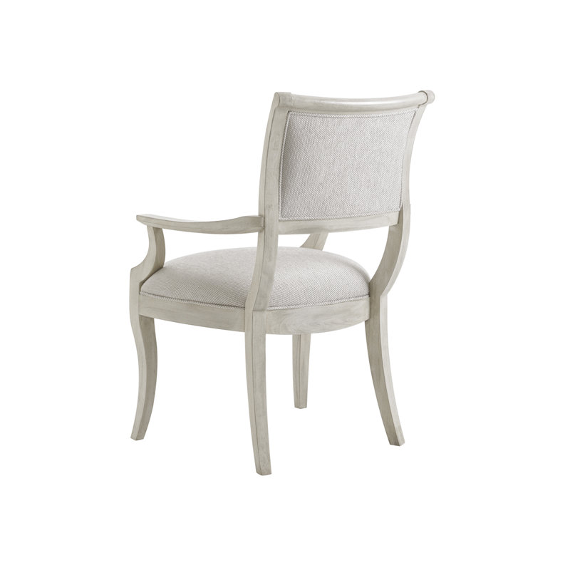 Eastport Transitional Cream Upholstered Wood Arm Chair in Light Oyster Shell