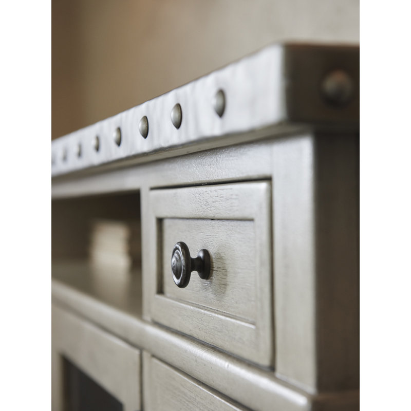 Gray Transitional Media Console with Cabinet and Drawers