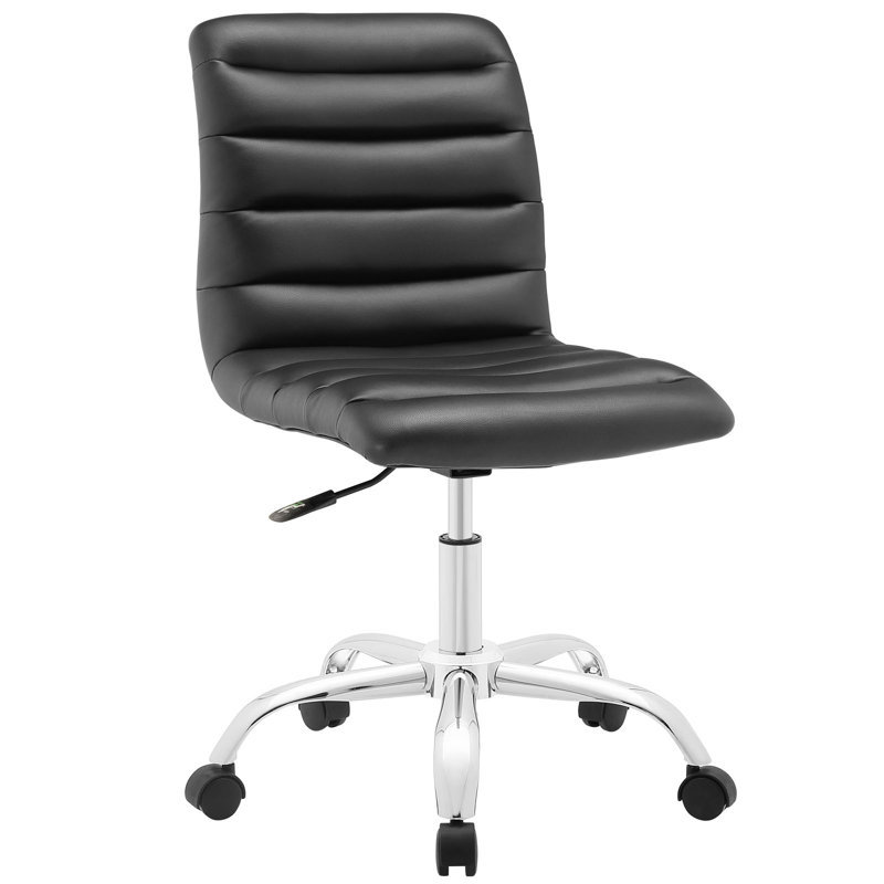 Polished Chrome Swivel Armless Office Chair in Black Vinyl