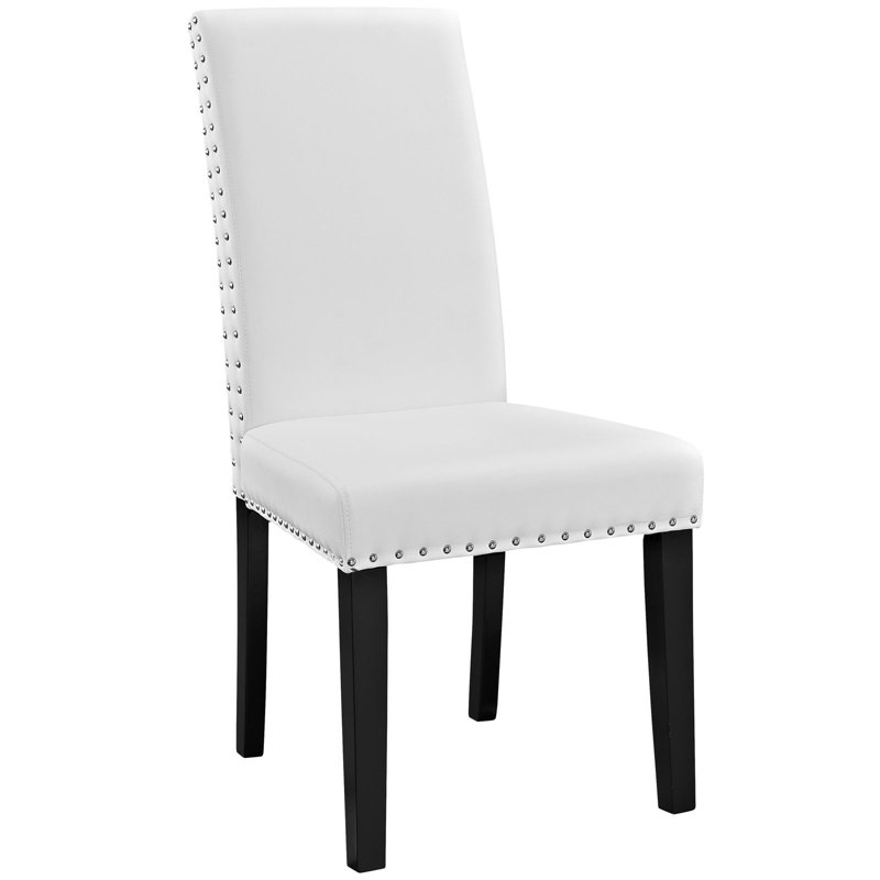 Elegant White Faux Leather Parsons Dining Chair with Nail-Head Trim