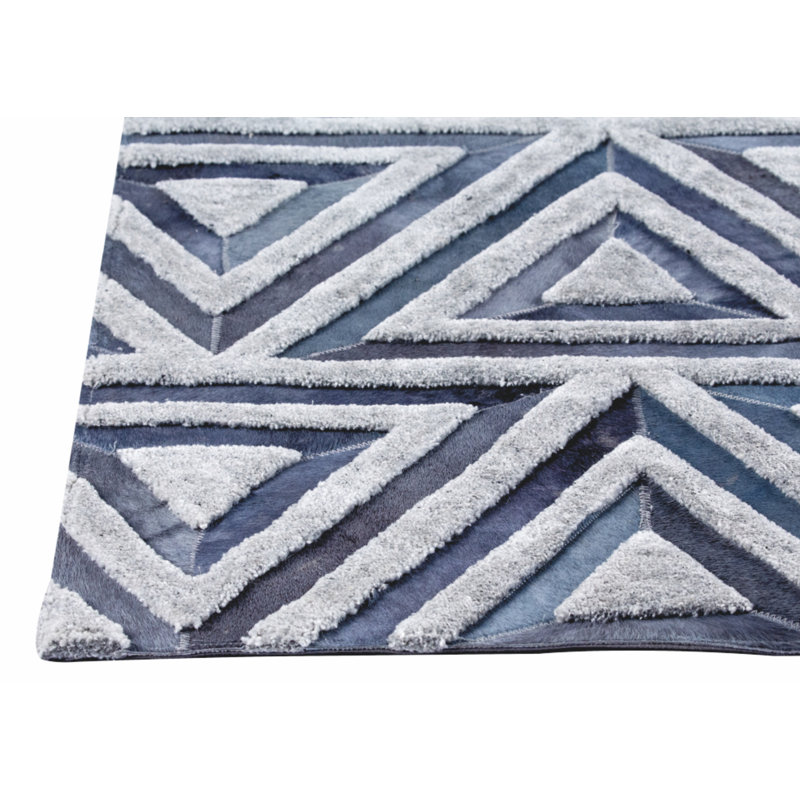 Lyra Handmade Blue Geometric Tufted Cowhide Rug 5' x 8'