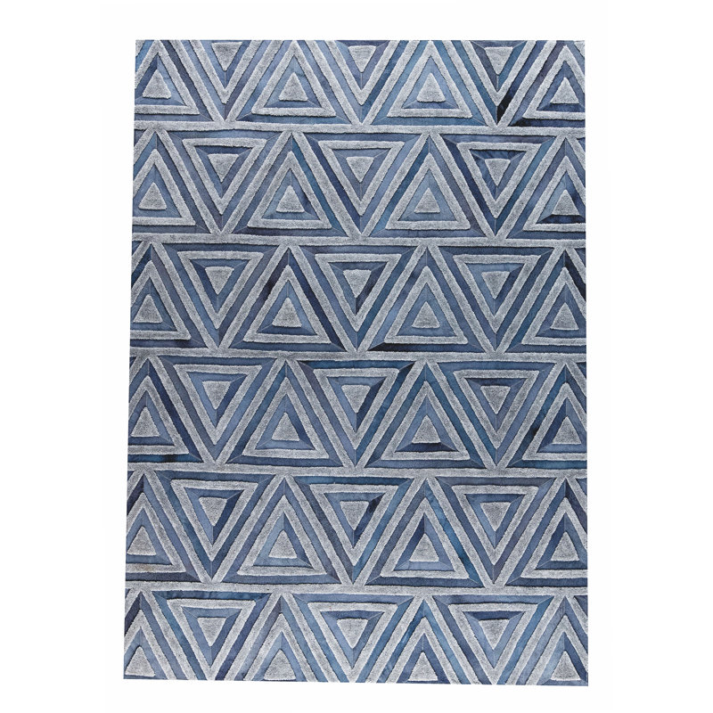 Lyra Handmade Blue Geometric Tufted Cowhide Rug 5' x 8'