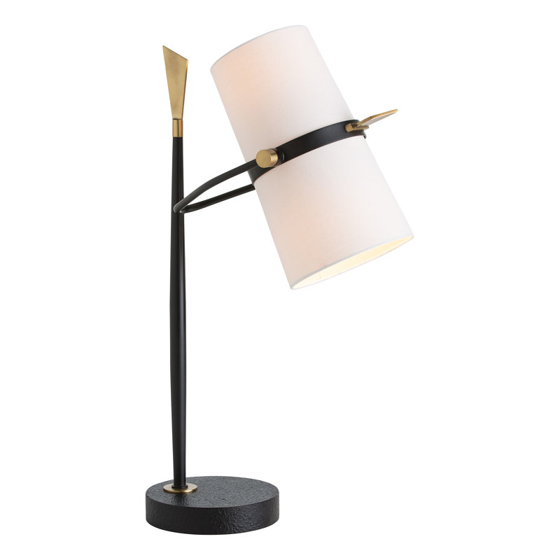 Yasmin Adjustable Black Iron Desk Lamp with Off-White Linen Shade